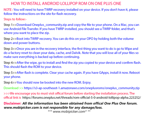 how to install android lollipop on one plus one, android lollipop rom for one plus one