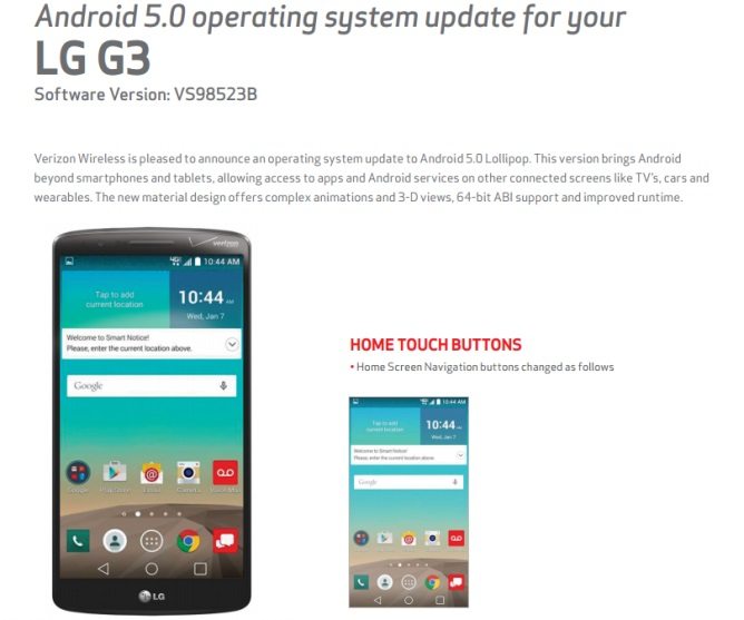 verizon lg g3 android lollipop update
