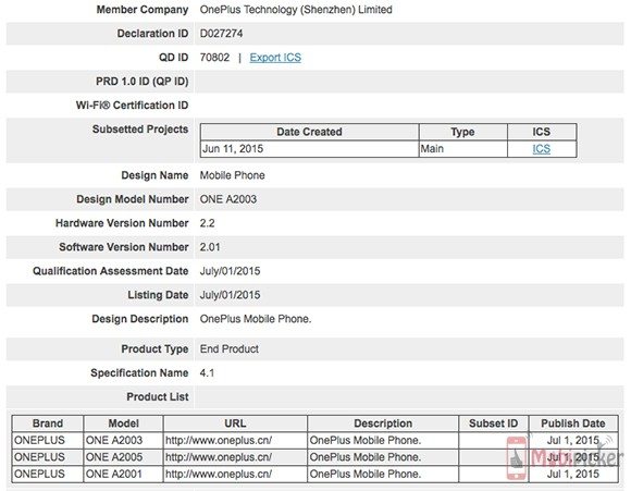 oneplus 2, a2003, bluetooth, specification, leaks