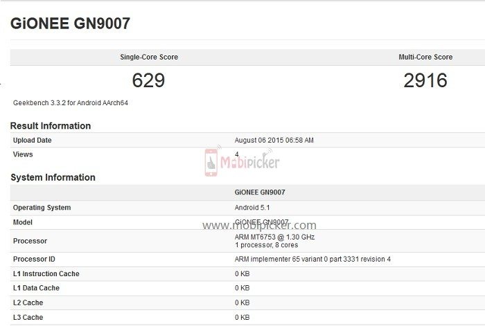 gionee gn9007 geekbench, elife s7 mini, leaks, image