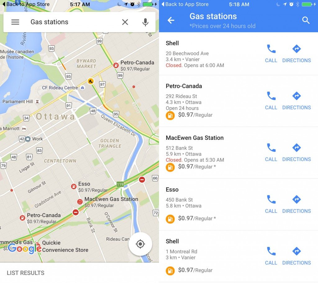 google maps gas prices
