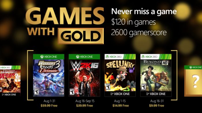 Xbox Games with Gold August 2016