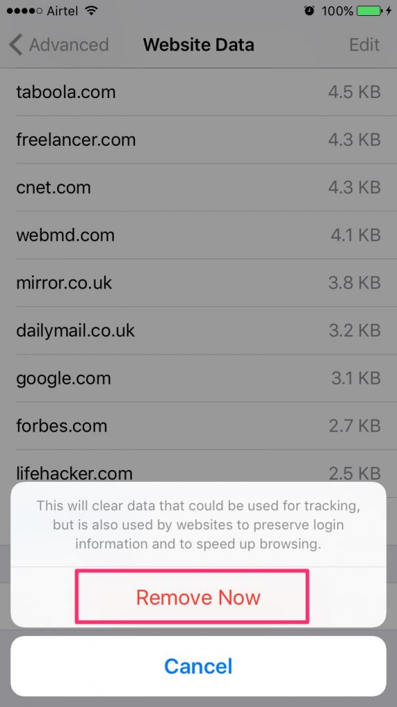 how to delete website data on safari