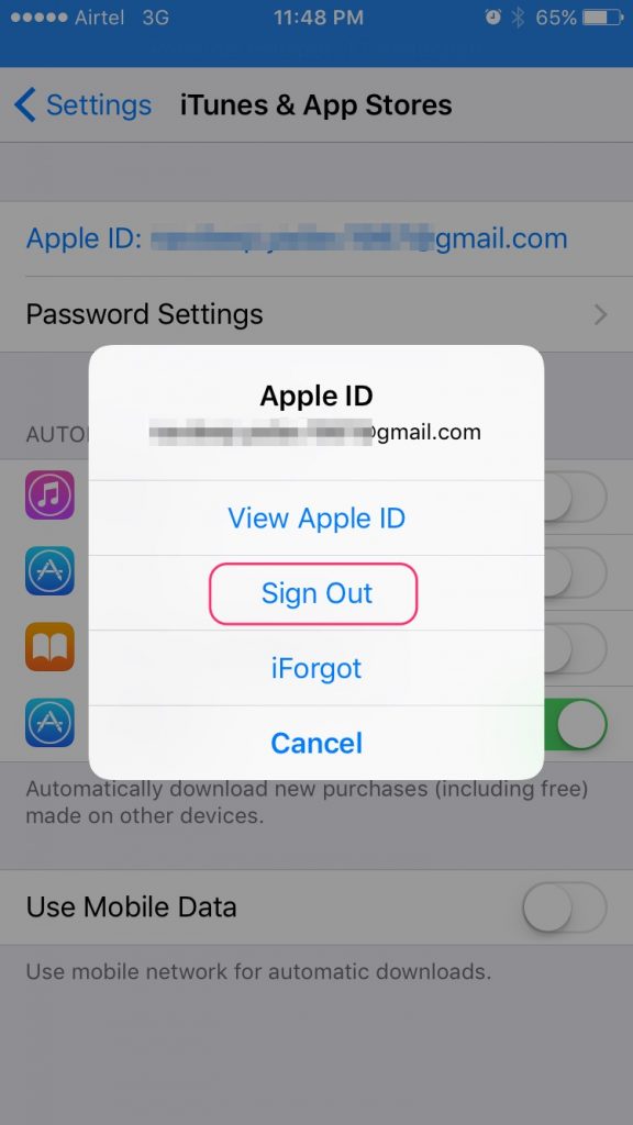 apple id sign out