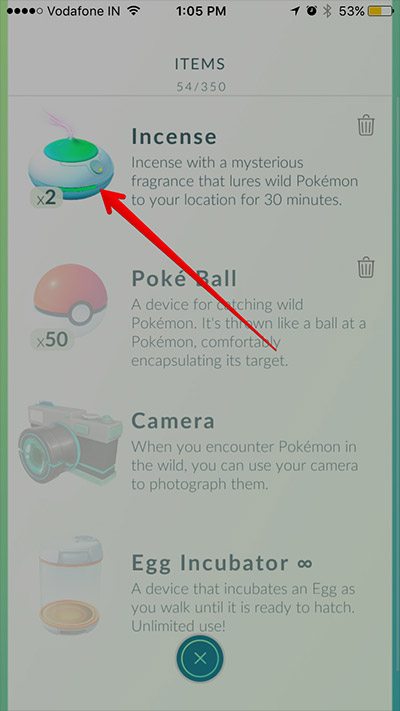 pokemon go tap on incense