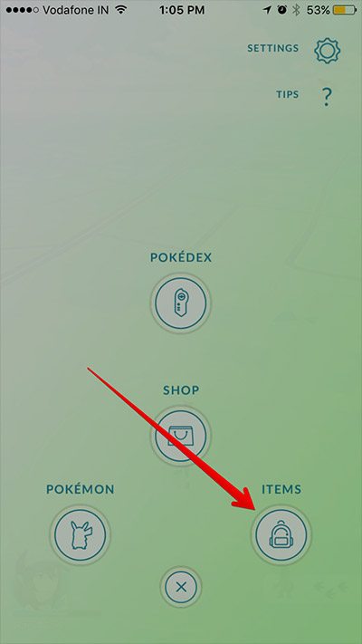 pokemon go tap on items