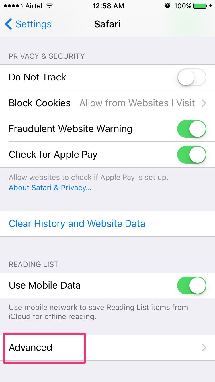 clear all website data on iphone