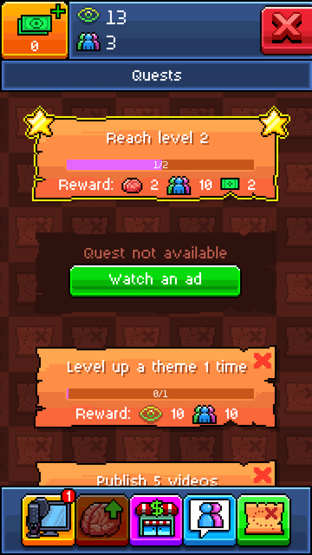 When quests are not available, you can watch an add