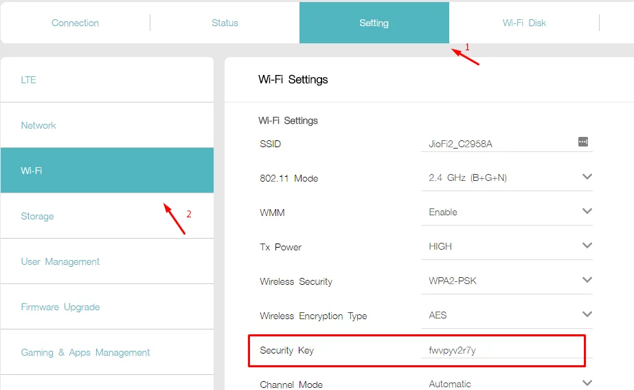 how to change jiofi 2 password