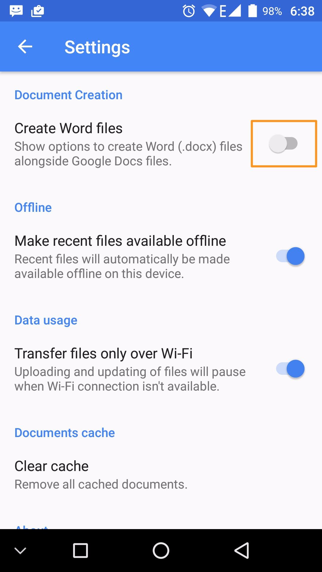 google docs on android feature