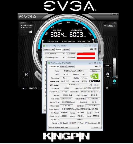 NVIDIA GeForce GTX 1080 Ti 3.0 GHz overclock record