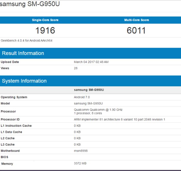 Samsung Galaxy S8 benchmarks
