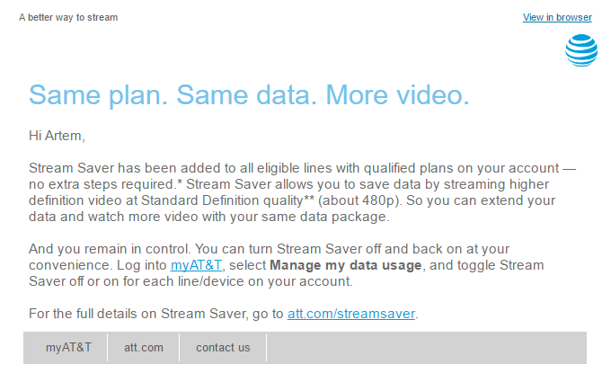 at&t stream saver feature