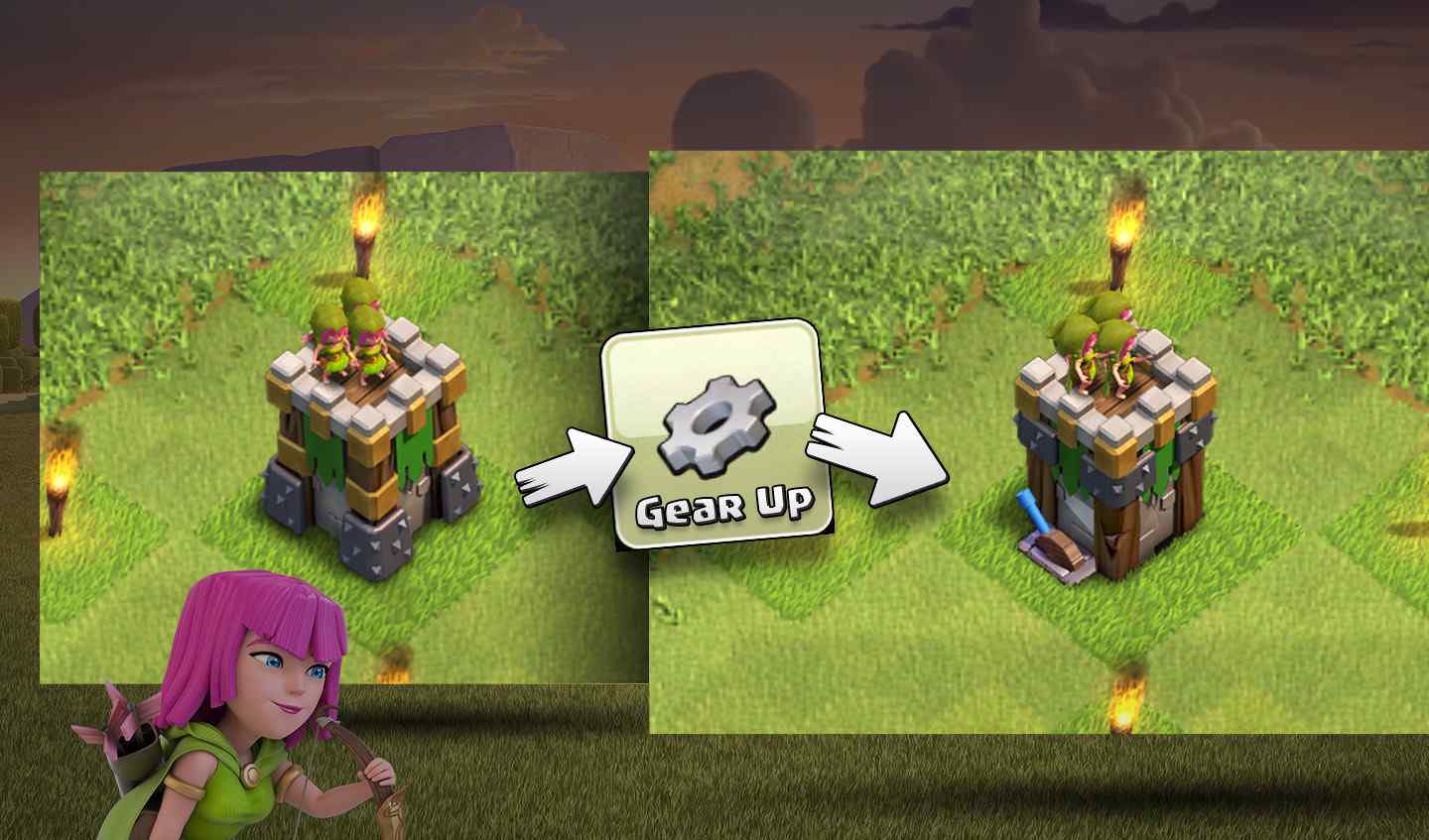 Clash Of Clans New Gear Up Feature One Archer Tower Two.