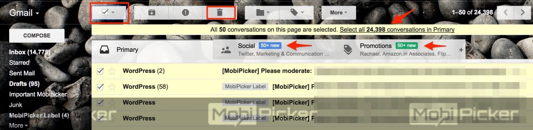 how to delete all emails in gmail