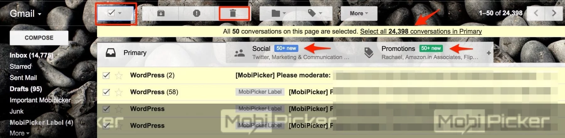 how to delete all emails in gmail