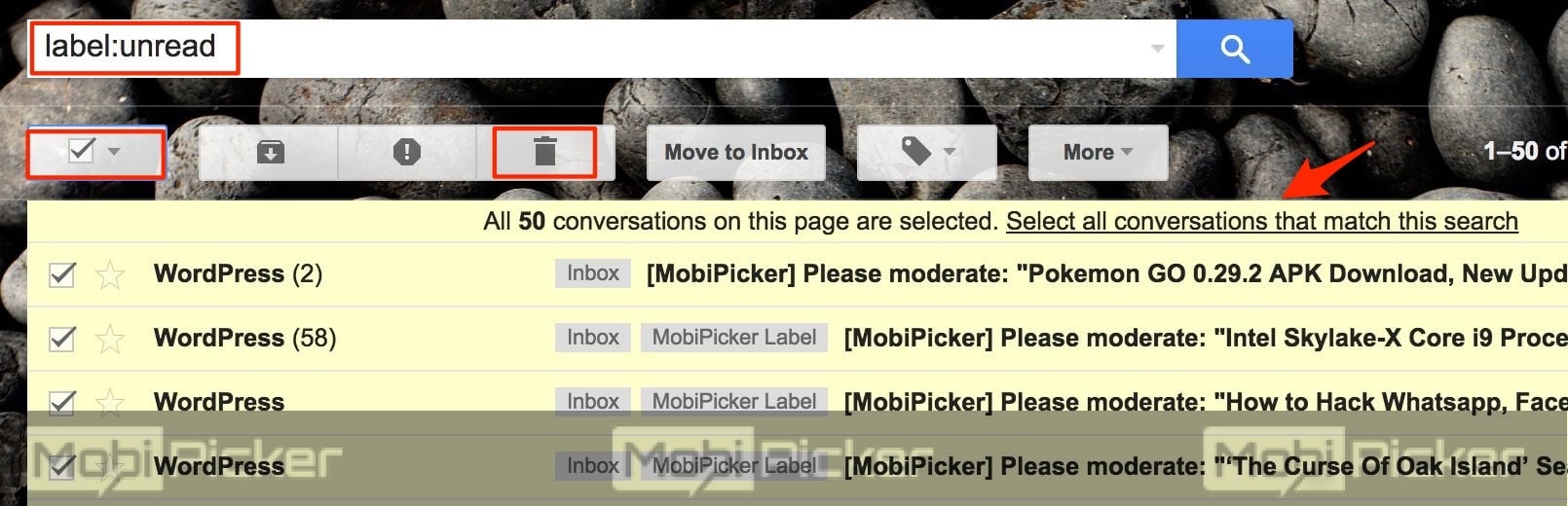 how to delete all unread emails in gmail