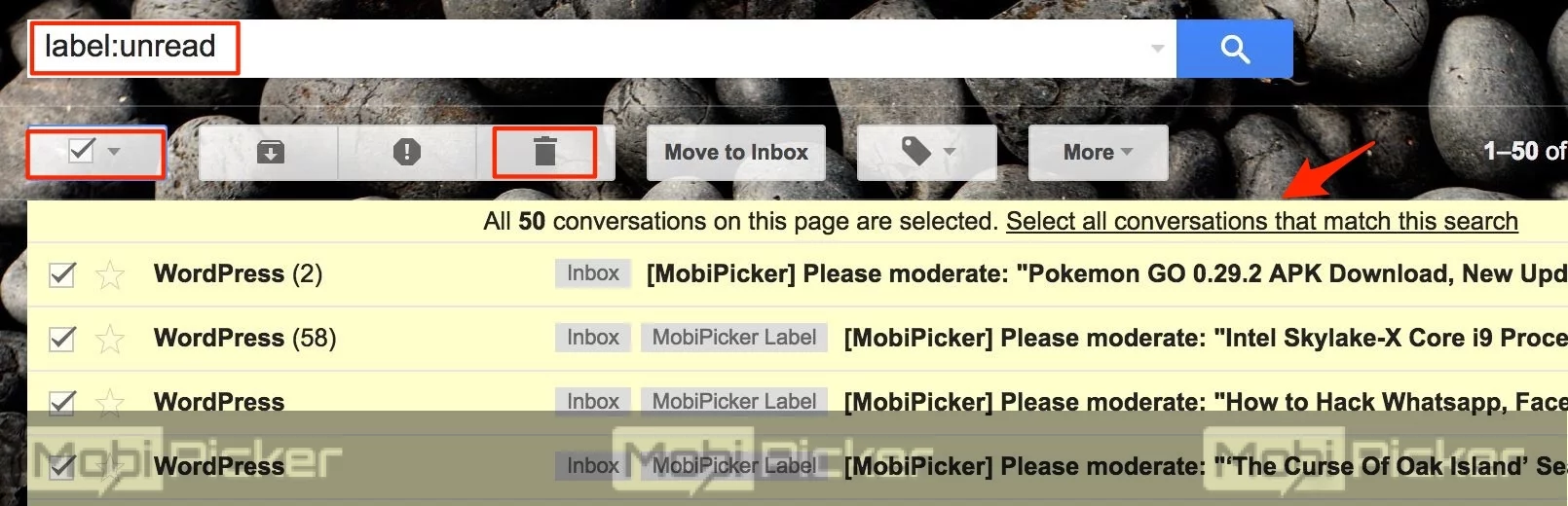 how to delete all unread emails in gmail