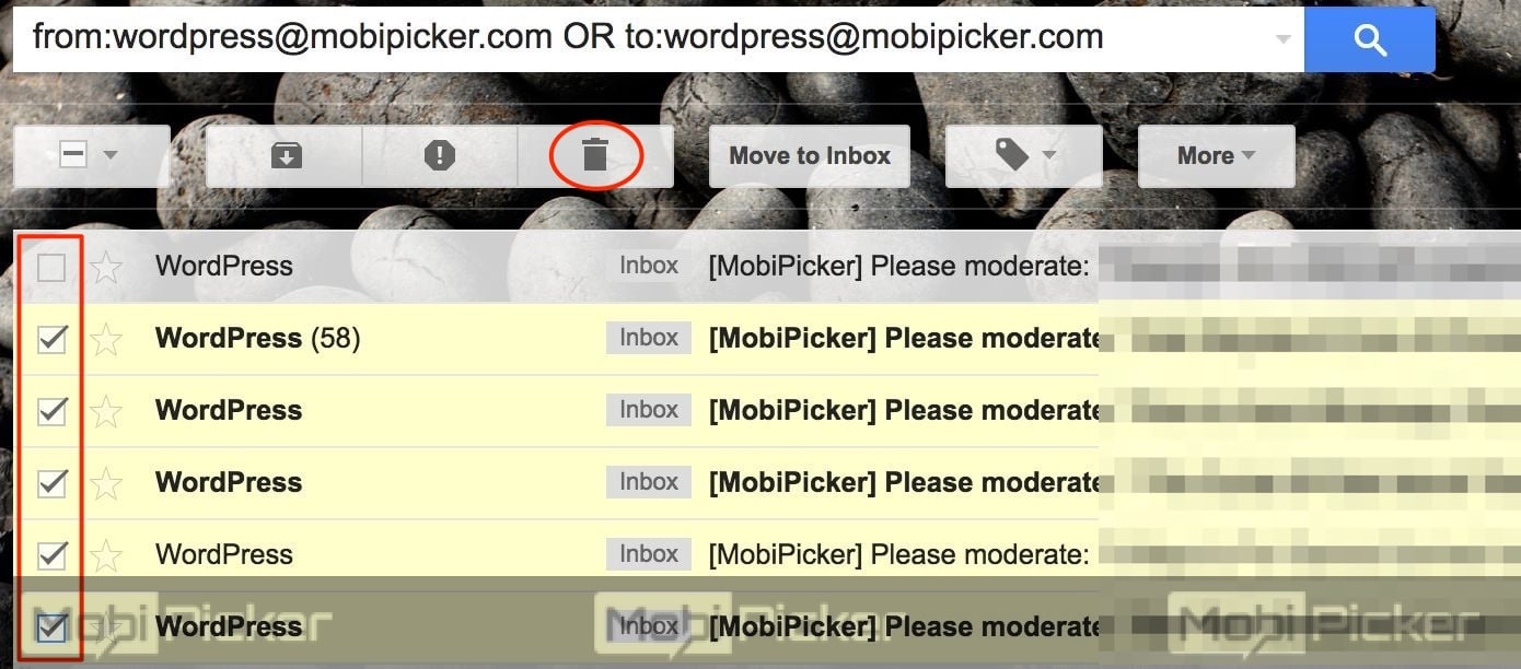 how to delete all emails on gmail for a specific contact