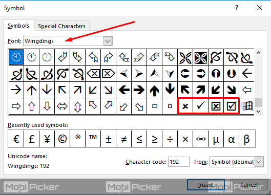 keyboard shortcut for checkmark mac word