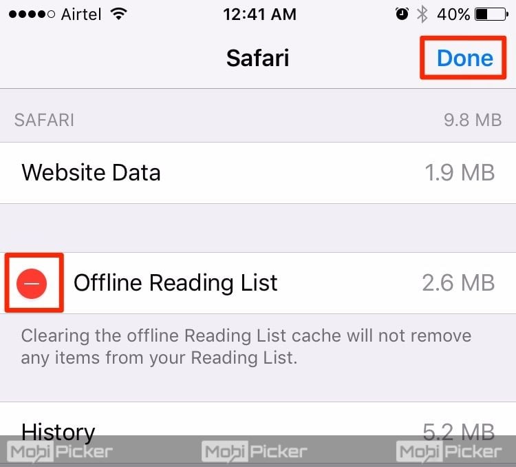 delete offline reading list safari