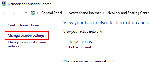 change adapter settings in windows 10