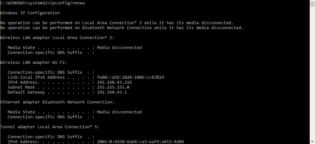 DNS renew command prompt windows 10
