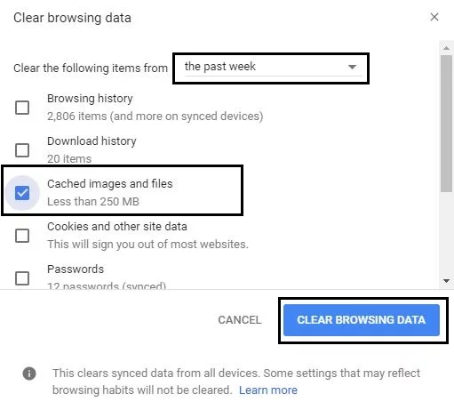 clear cache images and files to fix Youtube error 400 bad request