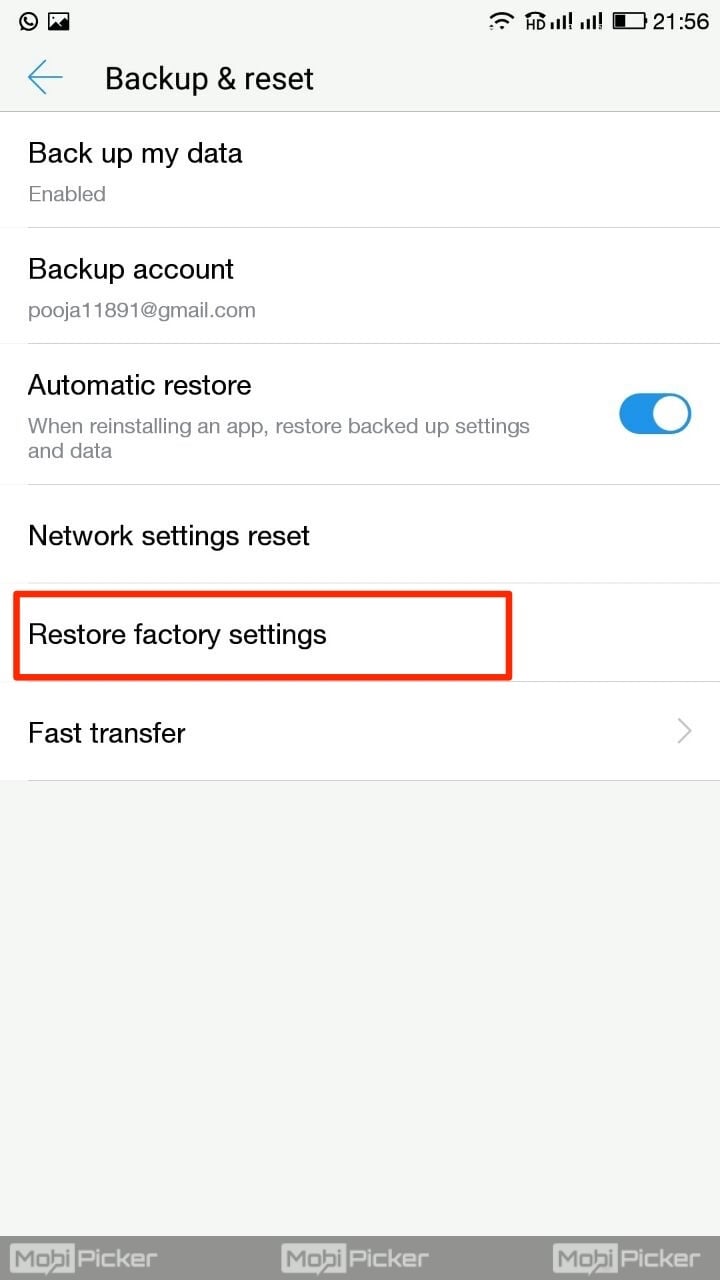 restore factory settings to fix mobile network not available 