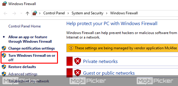 turn off and on windows firewall
