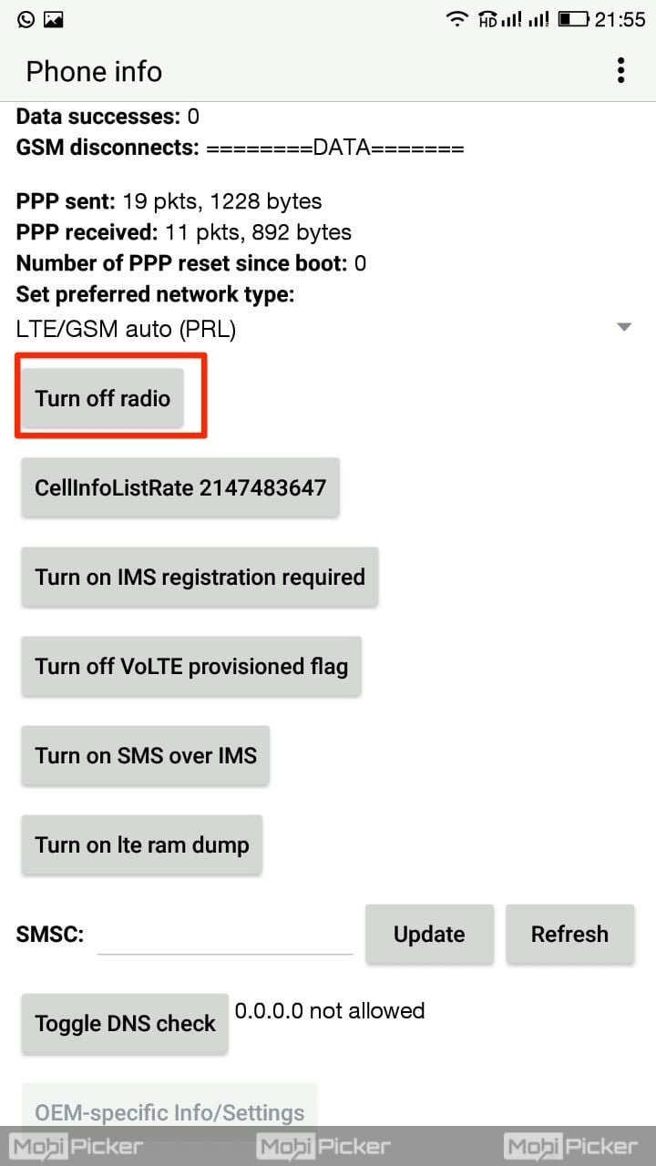 turn off radio to fix mobile network not available