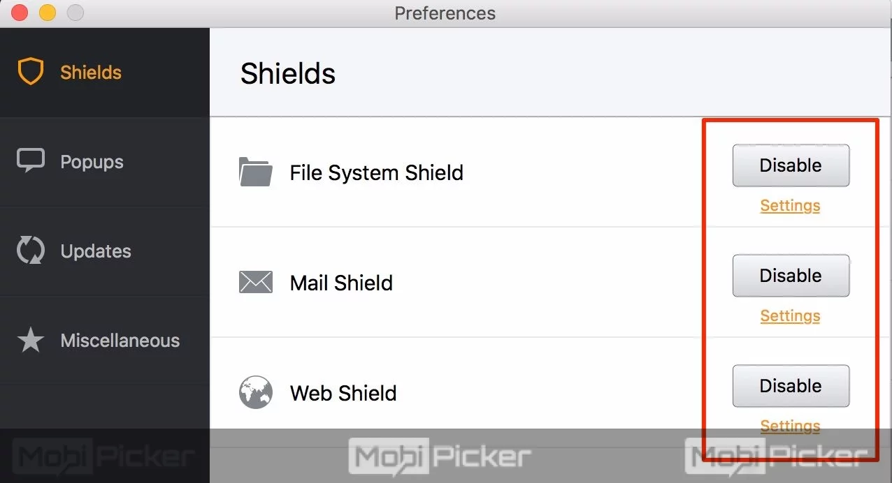 how to disable avast on mac