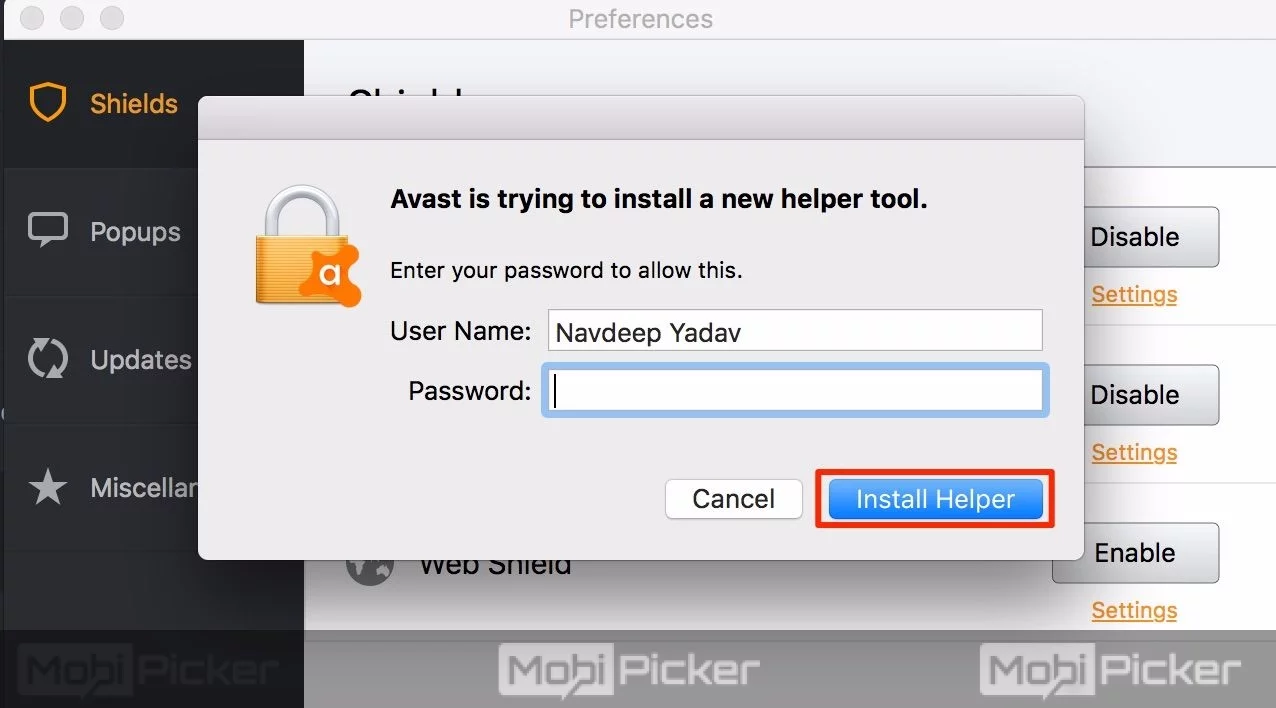 disable avast on mac