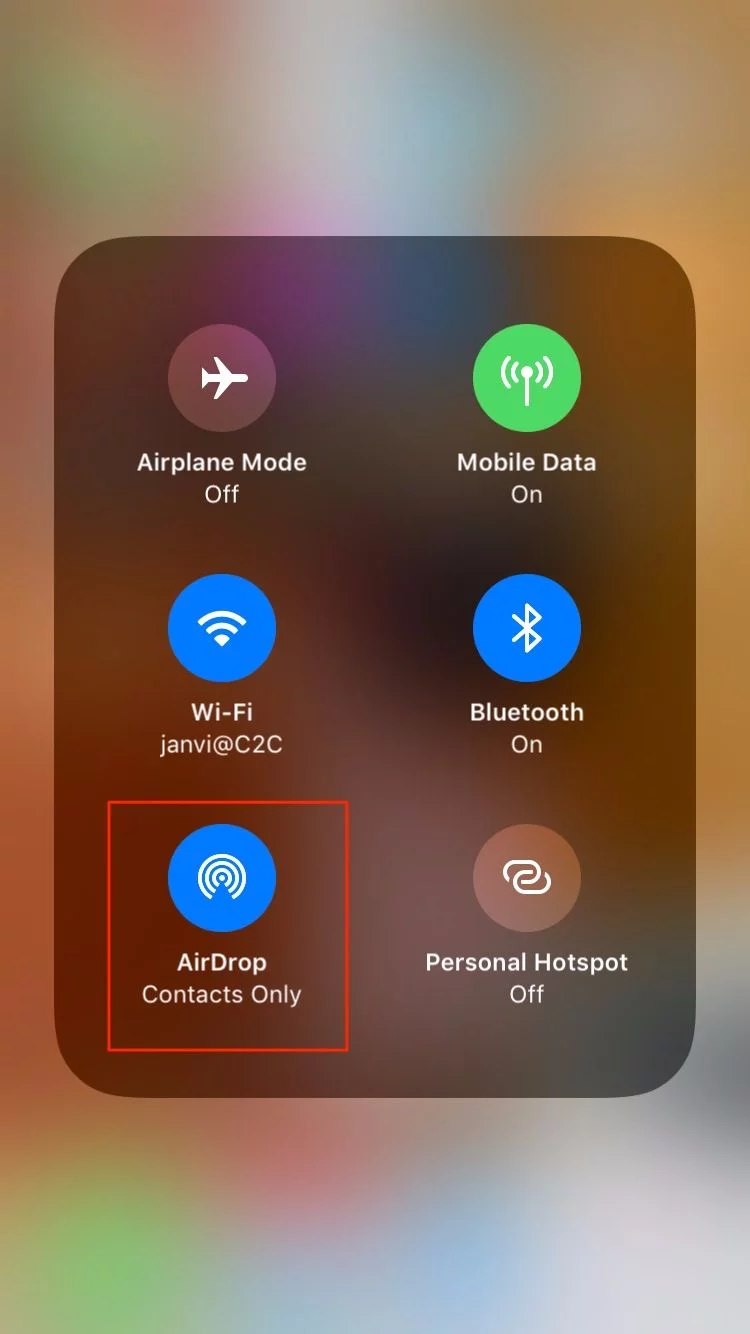 airdrop in ios 11 control panel