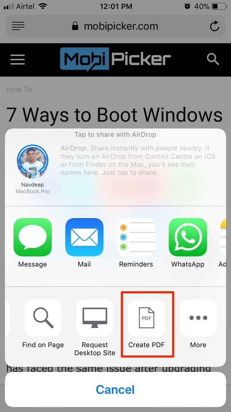 how to save webpage as pdf in ios 11