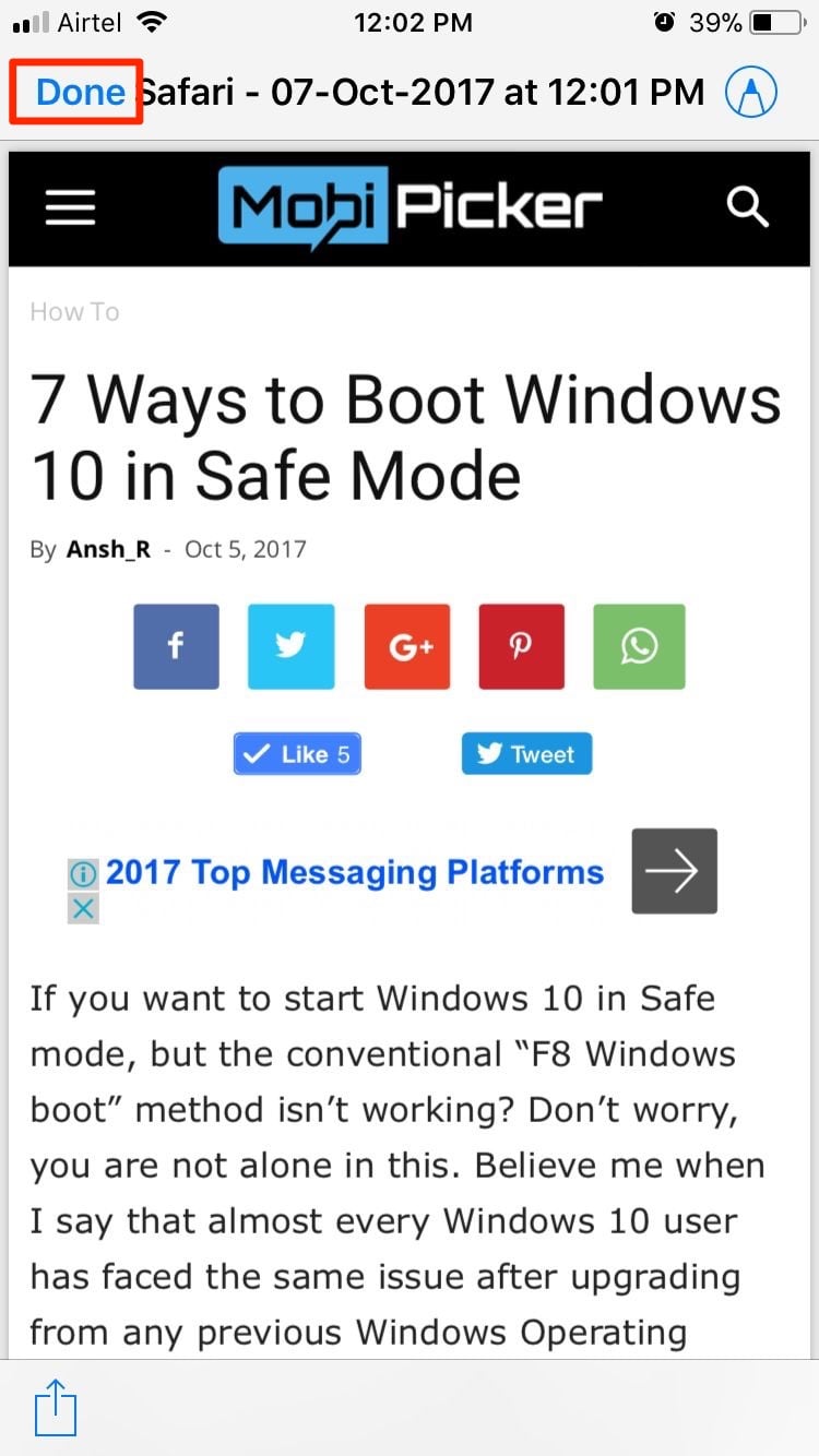 how to save webpage as pdf in ios 11