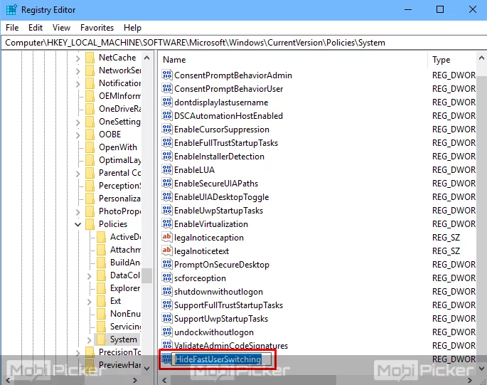 how to Disable Fast User Switching windows 10