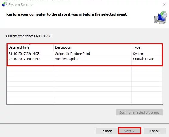 restore computer to earlier date to fix application has been blocked from accessing graphics hardware on Windows 10