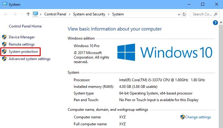 windows 10 system protection