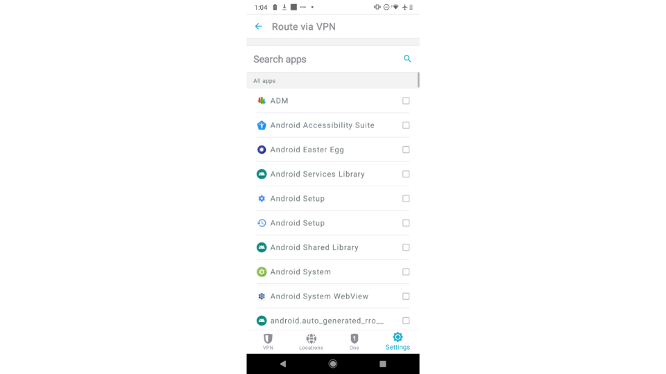 select split tunneling settings
